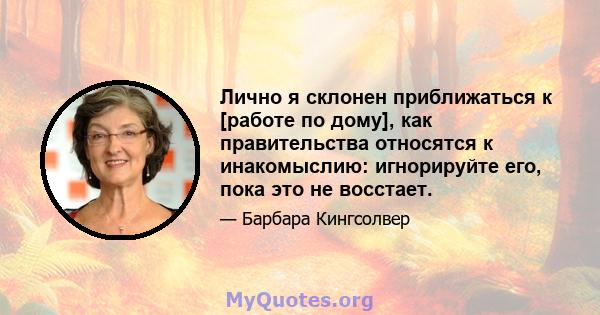 Лично я склонен приближаться к [работе по дому], как правительства относятся к инакомыслию: игнорируйте его, пока это не восстает.