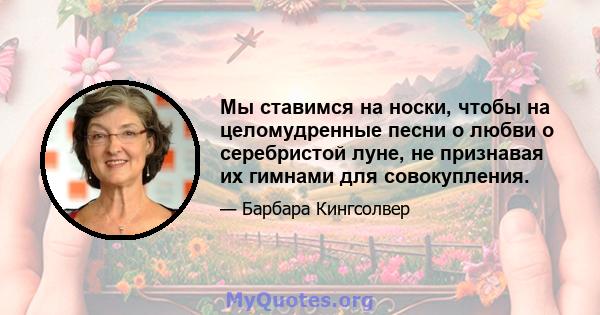 Мы ставимся на носки, чтобы на целомудренные песни о любви о серебристой луне, не признавая их гимнами для совокупления.