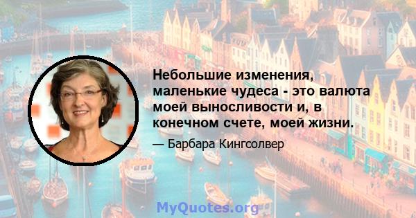 Небольшие изменения, маленькие чудеса - это валюта моей выносливости и, в конечном счете, моей жизни.