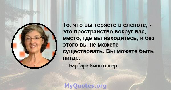 То, что вы теряете в слепоте, - это пространство вокруг вас, место, где вы находитесь, и без этого вы не можете существовать. Вы можете быть нигде.