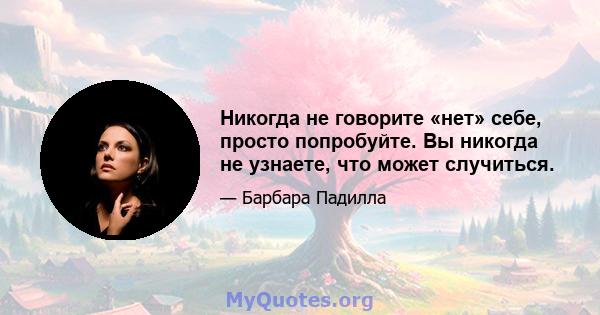 Никогда не говорите «нет» себе, просто попробуйте. Вы никогда не узнаете, что может случиться.