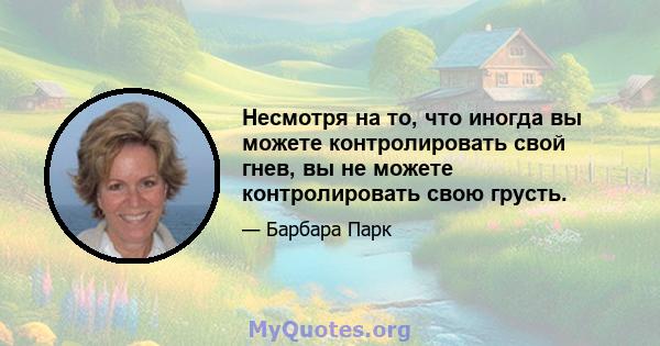 Несмотря на то, что иногда вы можете контролировать свой гнев, вы не можете контролировать свою грусть.