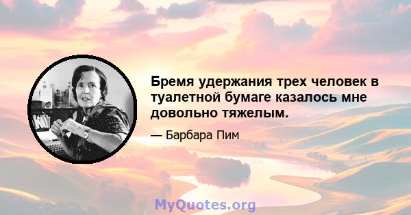 Бремя удержания трех человек в туалетной бумаге казалось мне довольно тяжелым.