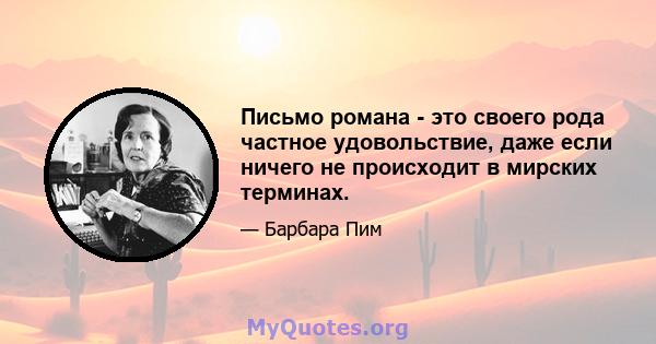 Письмо романа - это своего рода частное удовольствие, даже если ничего не происходит в мирских терминах.