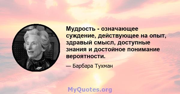 Мудрость - означающее суждение, действующее на опыт, здравый смысл, доступные знания и достойное понимание вероятности.