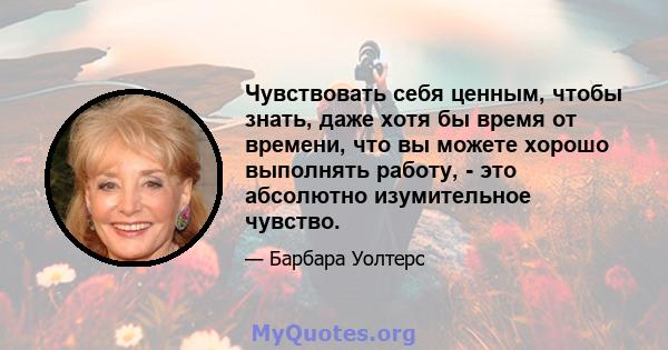 Чувствовать себя ценным, чтобы знать, даже хотя бы время от времени, что вы можете хорошо выполнять работу, - это абсолютно изумительное чувство.