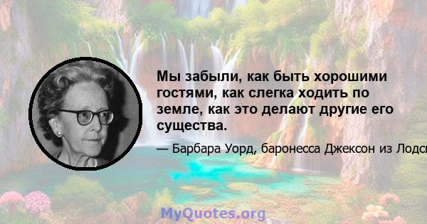 Мы забыли, как быть хорошими гостями, как слегка ходить по земле, как это делают другие его существа.