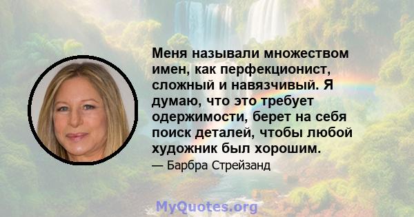 Меня называли множеством имен, как перфекционист, сложный и навязчивый. Я думаю, что это требует одержимости, берет на себя поиск деталей, чтобы любой художник был хорошим.