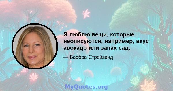 Я люблю вещи, которые неописуются, например, вкус авокадо или запах сад.