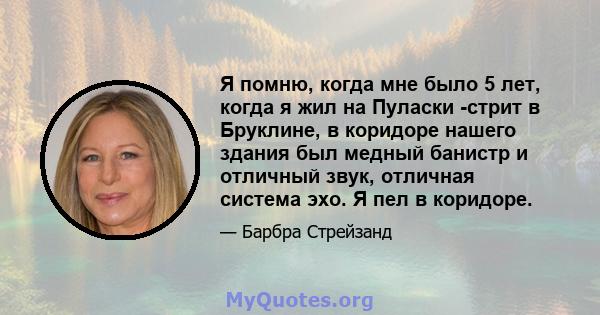 Я помню, когда мне было 5 лет, когда я жил на Пуласки -стрит в Бруклине, в коридоре нашего здания был медный банистр и отличный звук, отличная система эхо. Я пел в коридоре.