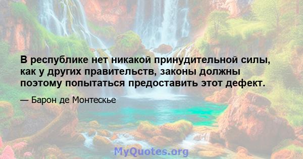 В республике нет никакой принудительной силы, как у других правительств, законы должны поэтому попытаться предоставить этот дефект.