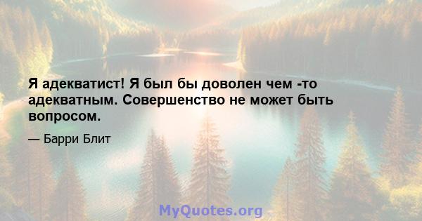 Я адекватист! Я был бы доволен чем -то адекватным. Совершенство не может быть вопросом.