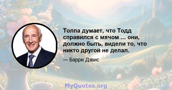 Толпа думает, что Тодд справился с мячом ... они, должно быть, видели то, что никто другой не делал.