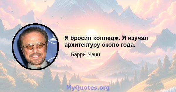 Я бросил колледж. Я изучал архитектуру около года.