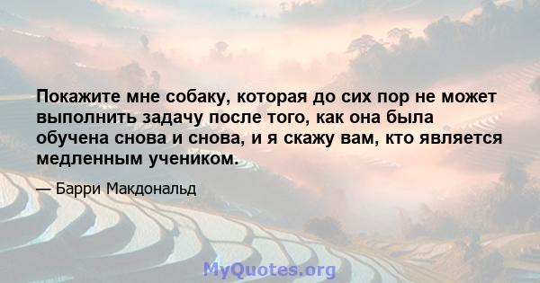 Покажите мне собаку, которая до сих пор не может выполнить задачу после того, как она была обучена снова и снова, и я скажу вам, кто является медленным учеником.