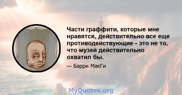 Части граффити, которые мне нравятся, действительно все еще противодействующие - это не то, что музей действительно охватил бы.