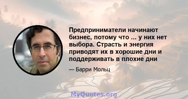 Предприниматели начинают бизнес, потому что ... у них нет выбора. Страсть и энергия приводят их в хорошие дни и поддерживать в плохие дни