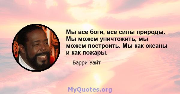 Мы все боги, все силы природы. Мы можем уничтожить, мы можем построить. Мы как океаны и как пожары.