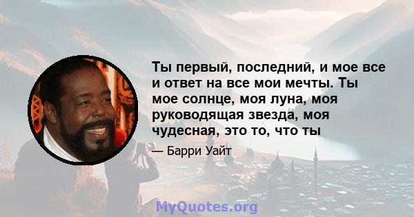 Ты первый, последний, и мое все и ответ на все мои мечты. Ты мое солнце, моя луна, моя руководящая звезда, моя чудесная, это то, что ты