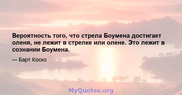 Вероятность того, что стрела Боумена достигает оленя, не лежит в стрелке или олене. Это лежит в сознании Боумена.