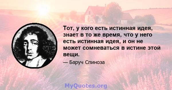 Тот, у кого есть истинная идея, знает в то же время, что у него есть истинная идея, и он не может сомневаться в истине этой вещи.