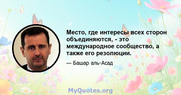 Место, где интересы всех сторон объединяются, - это международное сообщество, а также его резолюции.