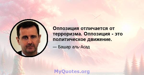 Оппозиция отличается от терроризма. Оппозиция - это политическое движение.