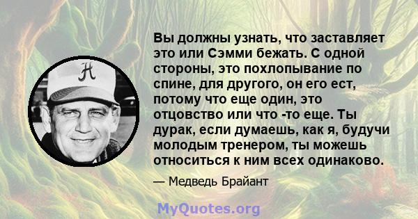 Вы должны узнать, что заставляет это или Сэмми бежать. С одной стороны, это похлопывание по спине, для другого, он его ест, потому что еще один, это отцовство или что -то еще. Ты дурак, если думаешь, как я, будучи