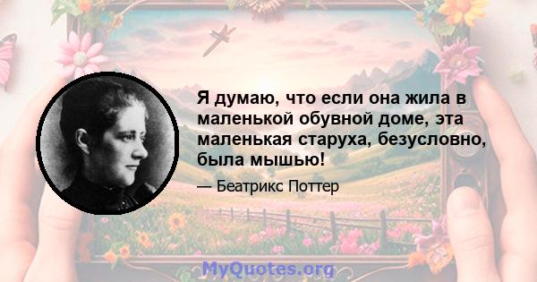 Я думаю, что если она жила в маленькой обувной доме, эта маленькая старуха, безусловно, была мышью!