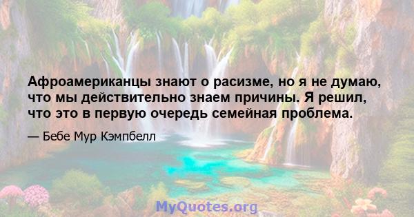 Афроамериканцы знают о расизме, но я не думаю, что мы действительно знаем причины. Я решил, что это в первую очередь семейная проблема.