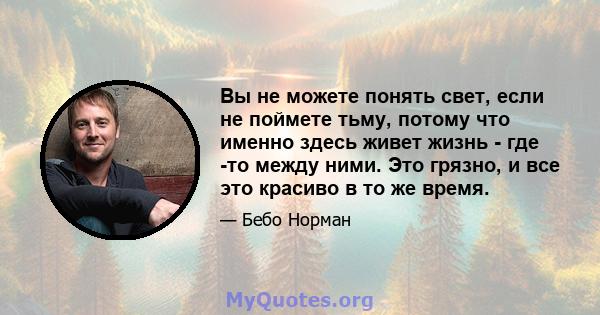 Вы не можете понять свет, если не поймете тьму, потому что именно здесь живет жизнь - где -то между ними. Это грязно, и все это красиво в то же время.