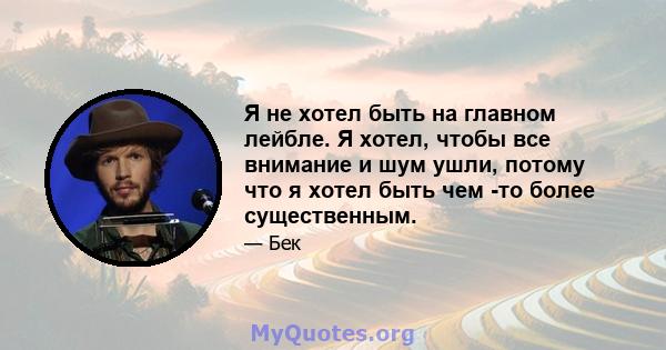 Я не хотел быть на главном лейбле. Я хотел, чтобы все внимание и шум ушли, потому что я хотел быть чем -то более существенным.