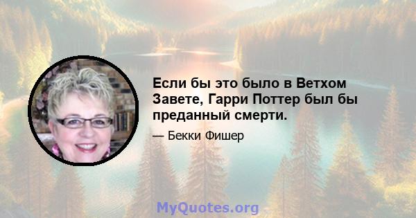 Если бы это было в Ветхом Завете, Гарри Поттер был бы преданный смерти.