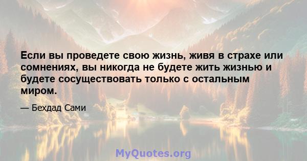 Если вы проведете свою жизнь, живя в страхе или сомнениях, вы никогда не будете жить жизнью и будете сосуществовать только с остальным миром.