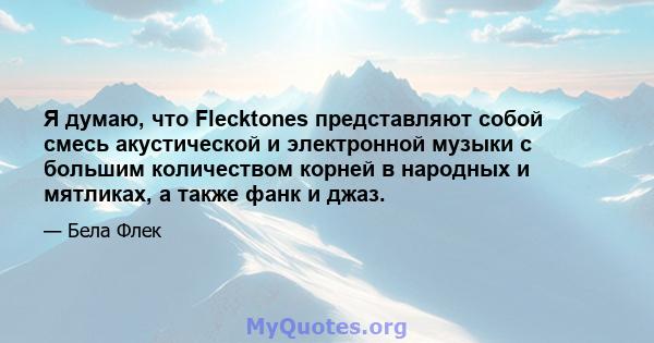 Я думаю, что Flecktones представляют собой смесь акустической и электронной музыки с большим количеством корней в народных и мятликах, а также фанк и джаз.