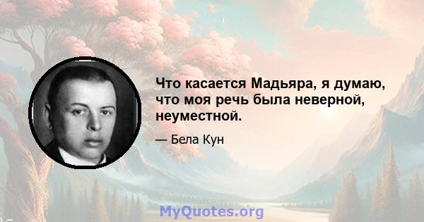 Что касается Мадьяра, я думаю, что моя речь была неверной, неуместной.