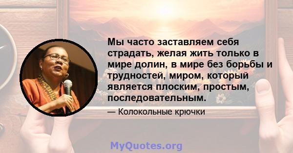 Мы часто заставляем себя страдать, желая жить только в мире долин, в мире без борьбы и трудностей, миром, который является плоским, простым, последовательным.