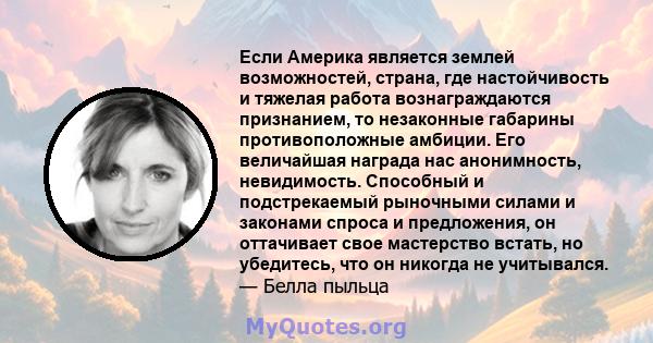 Если Америка является землей возможностей, страна, где настойчивость и тяжелая работа вознаграждаются признанием, то незаконные габарины противоположные амбиции. Его величайшая награда нас анонимность, невидимость.