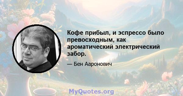 Кофе прибыл, и эспрессо было превосходным, как ароматический электрический забор.