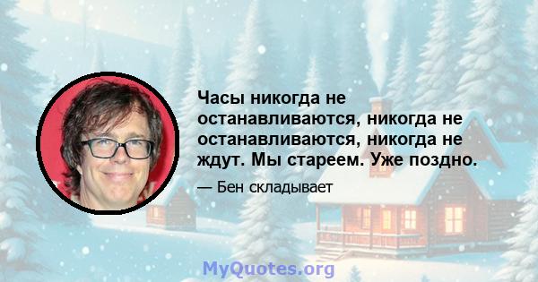 Часы никогда не останавливаются, никогда не останавливаются, никогда не ждут. Мы стареем. Уже поздно.