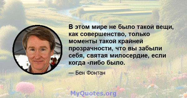 В этом мире не было такой вещи, как совершенство, только моменты такой крайней прозрачности, что вы забыли себя, святая милосердие, если когда -либо было.