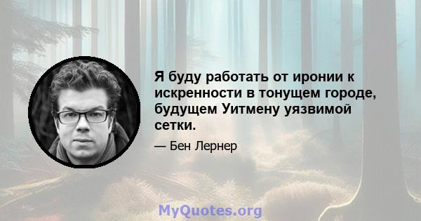 Я буду работать от иронии к искренности в тонущем городе, будущем Уитмену уязвимой сетки.