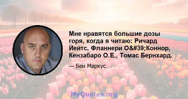 Мне нравятся большие дозы горя, когда я читаю: Ричард Йейтс, Фланнери О'Коннор, Кензабаро О.Е., Томас Бернхард.