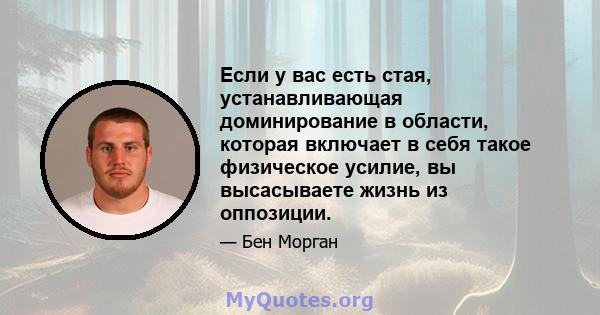 Если у вас есть стая, устанавливающая доминирование в области, которая включает в себя такое физическое усилие, вы высасываете жизнь из оппозиции.