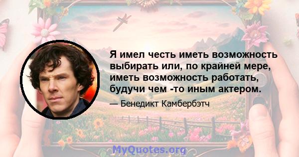 Я имел честь иметь возможность выбирать или, по крайней мере, иметь возможность работать, будучи чем -то иным актером.