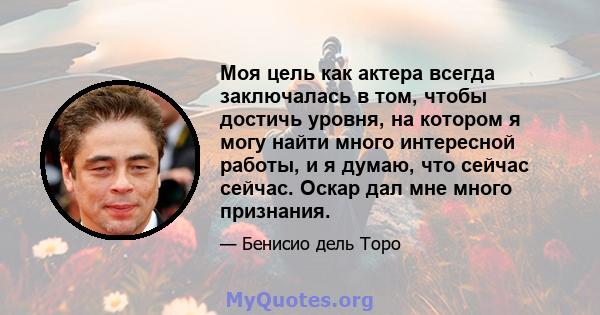 Моя цель как актера всегда заключалась в том, чтобы достичь уровня, на котором я могу найти много интересной работы, и я думаю, что сейчас сейчас. Оскар дал мне много признания.