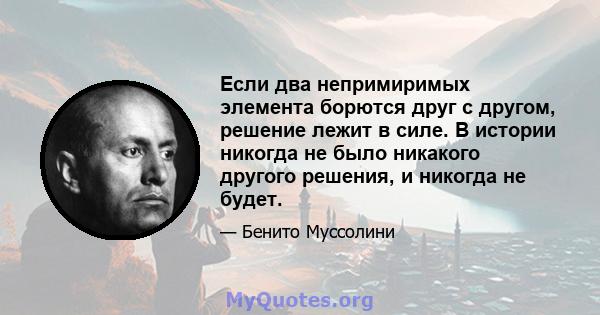 Если два непримиримых элемента борются друг с другом, решение лежит в силе. В истории никогда не было никакого другого решения, и никогда не будет.