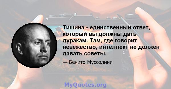 Тишина - единственный ответ, который вы должны дать дуракам. Там, где говорит невежество, интеллект не должен давать советы.