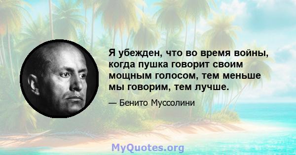 Я убежден, что во время войны, когда пушка говорит своим мощным голосом, тем меньше мы говорим, тем лучше.