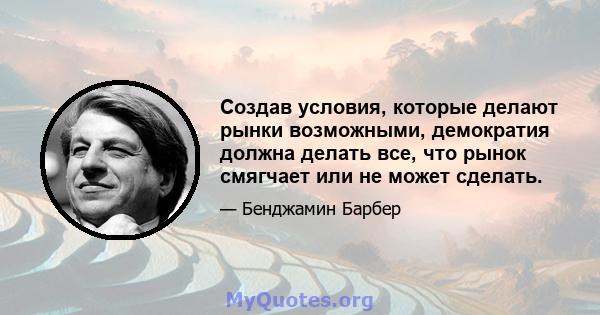 Создав условия, которые делают рынки возможными, демократия должна делать все, что рынок смягчает или не может сделать.